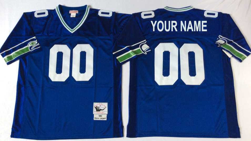 Custom Men NFL Seattle Seahawks blue Mitchell Ness jerseys